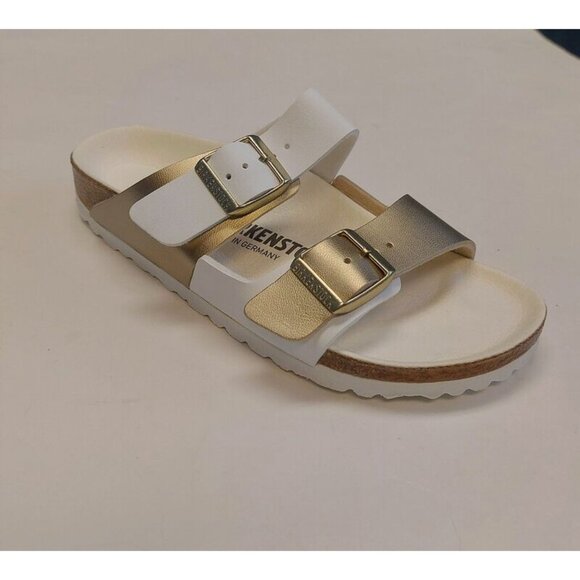 Birkenstock Shoes - Birkenstock Arizona Split Birko-Flor Womens Size 5 Sandals Gold White EU 36